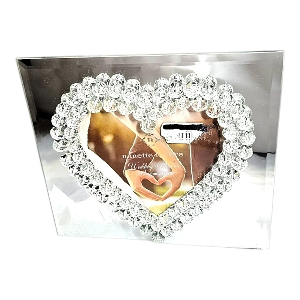 Nanette Lepore Mirrored Heart Picture Frame 4x4 Bejeweled Wedding Gift Love